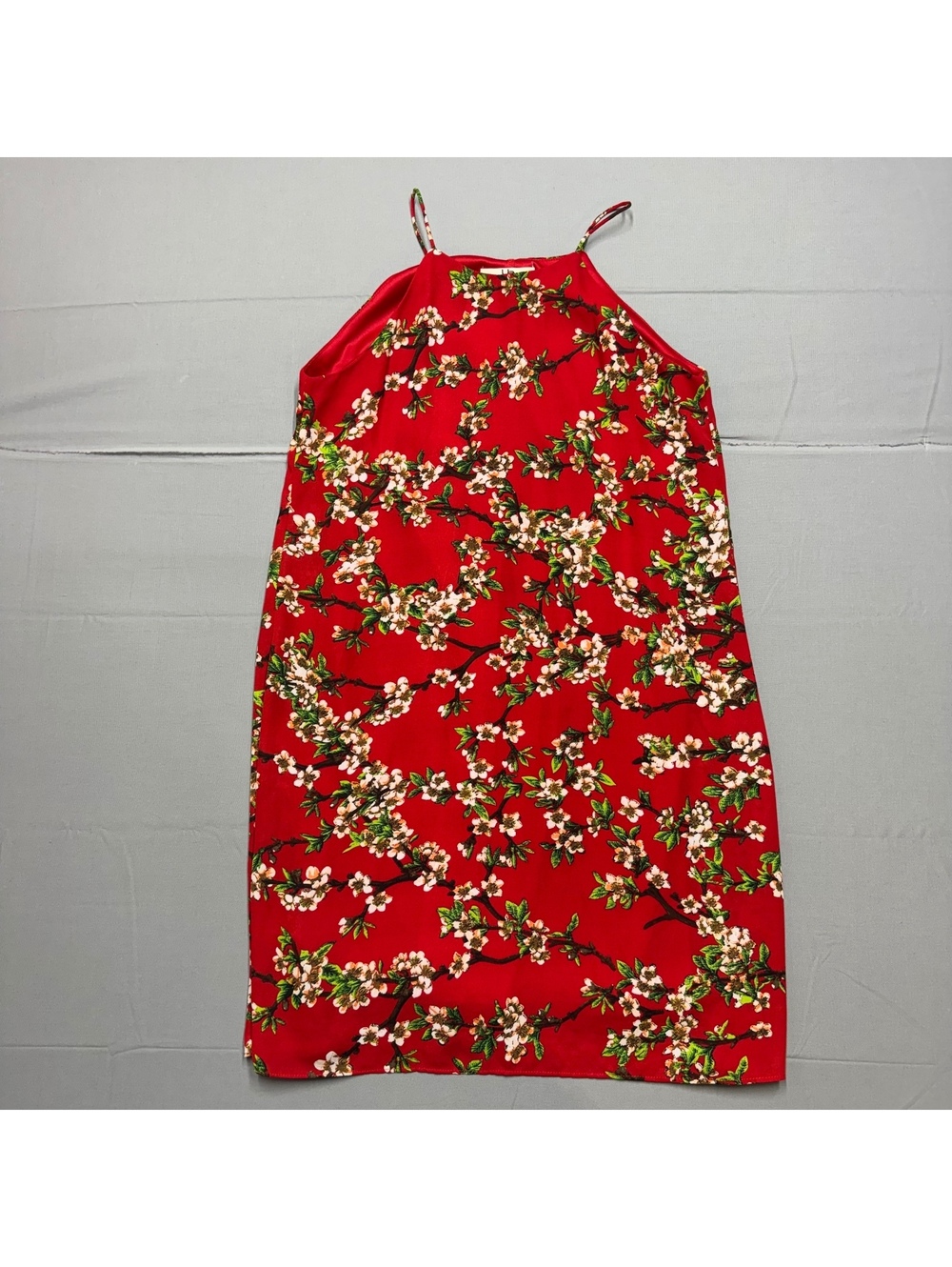Ya Los Angeles Red Cherry Blossom Floral Halter Neck Shift Mini Dress Size S